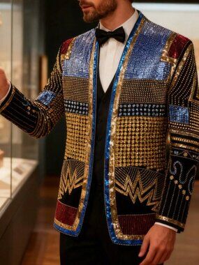 Men’s Luxury Sequined Slim Fit Embroidered Blazer